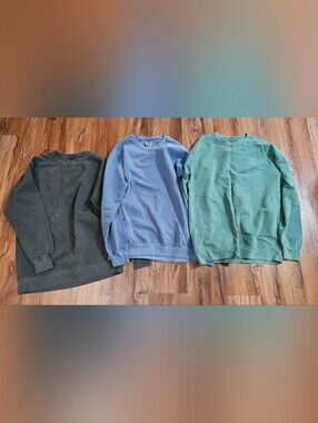 New Comfort Colors Plain Unisex Crewneck Sweater - Gray, Blue, Green Size Medium